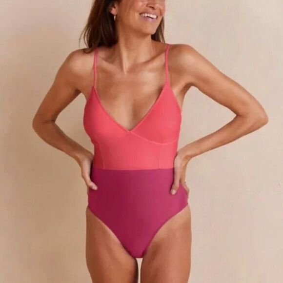 Summersalt The Wave One Piece Swimsuit Pink Red Size 10 Eco Fabric Colorblock - Picture 4 of 15